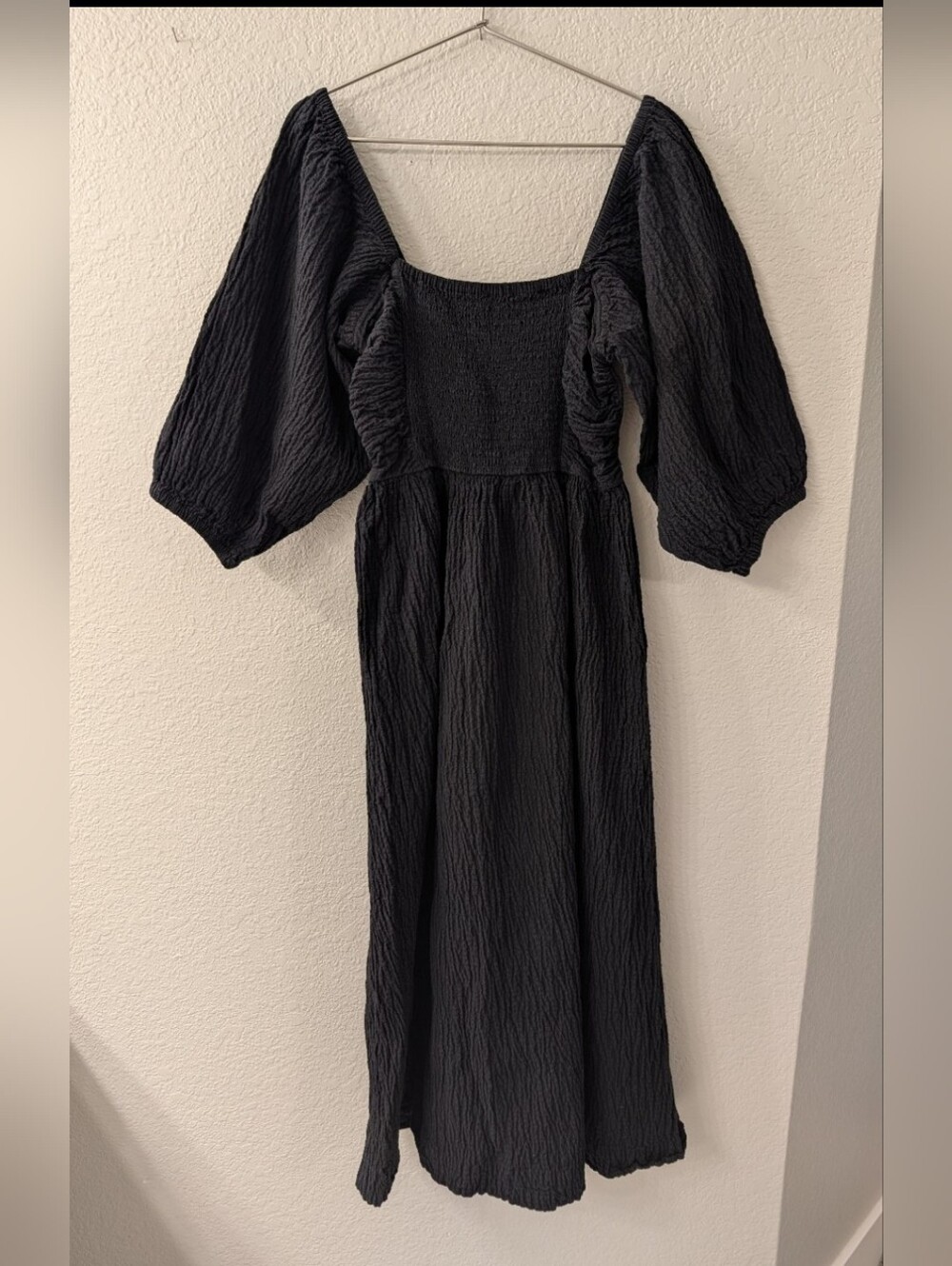 SEED Heritage Cotton Smocked Midi Dress Black Size 12